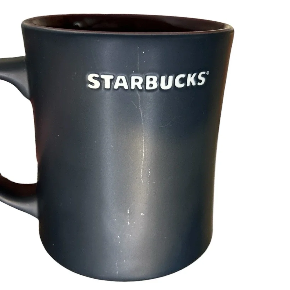 STARBUCKS Sumatra Tiger Mug Matte Black White Debossed Design Bone China 2012